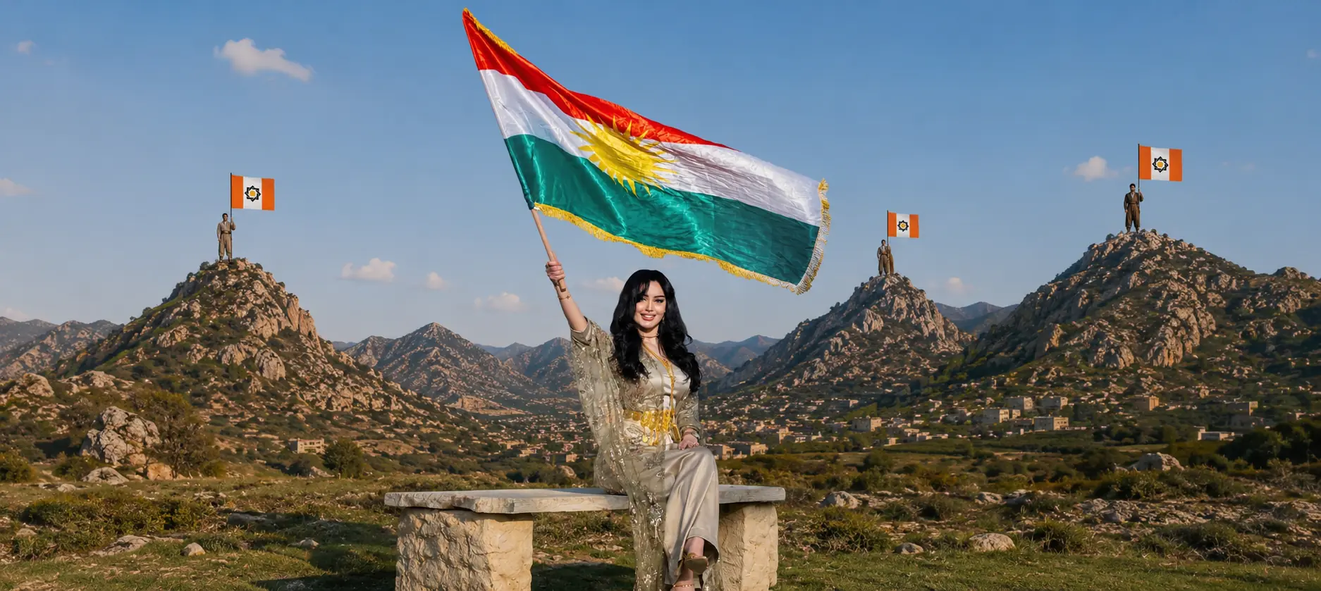 Kurdistan flag overlooking the mountains